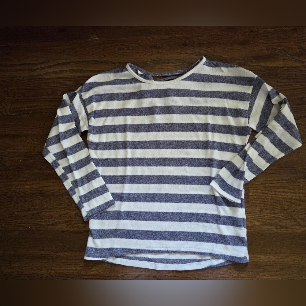 Girls Large Blue/White Striped Long-Sleeve Top